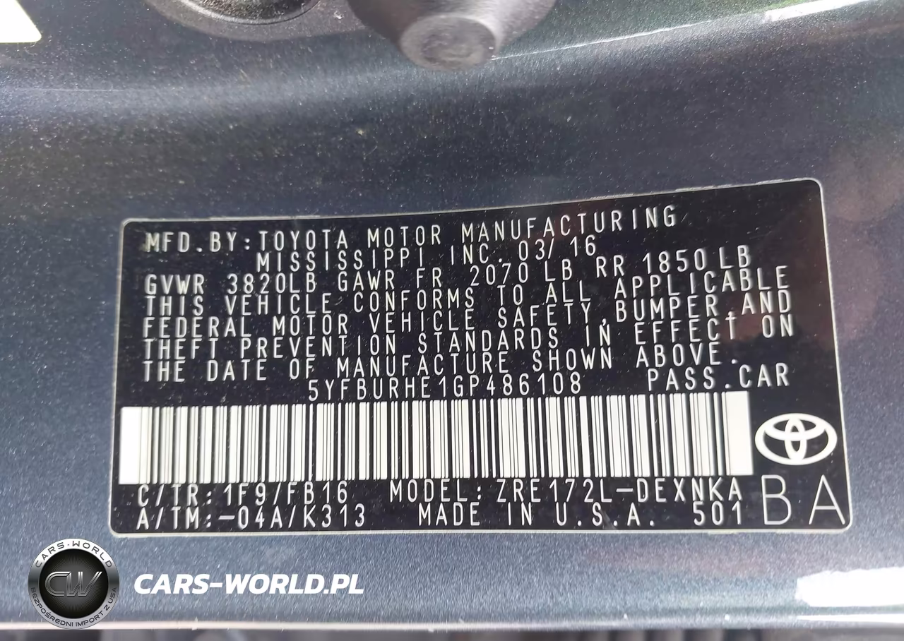 2016 Toyota Corolla Le VIN:5YFBURHE1GP486108 - 9