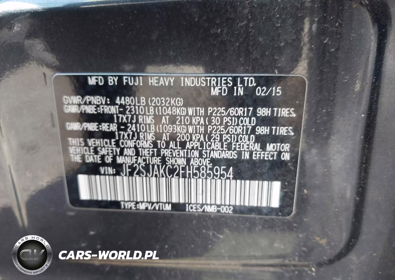 2015 Subaru Forester 2.5I Limited VIN:JF2SJAKC2FH585954 - 9