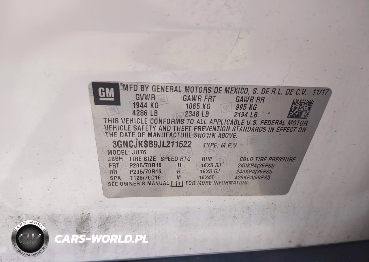 2018 Chevrolet Trax Ls VIN:3GNCJKSB9JL211522 - 9