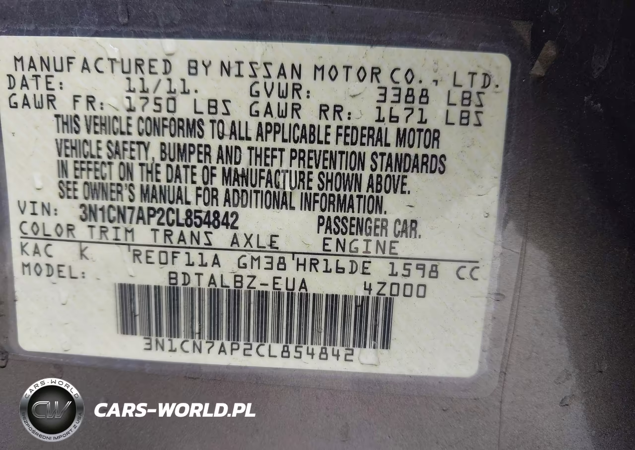 2012 Nissan Versa 1.6 Sv VIN:3N1CN7AP2CL854842 - 9