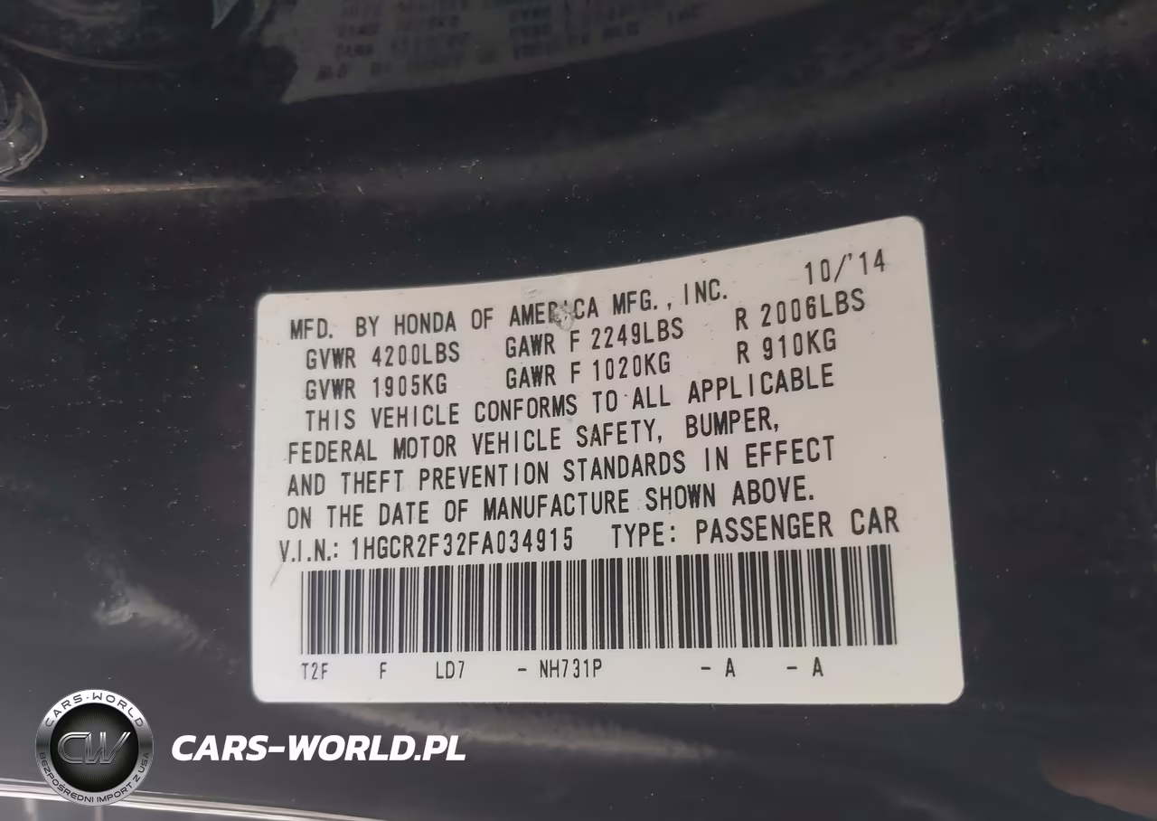 2015 Honda Accord Lx VIN:1HGCR2F32FA034915 - 9