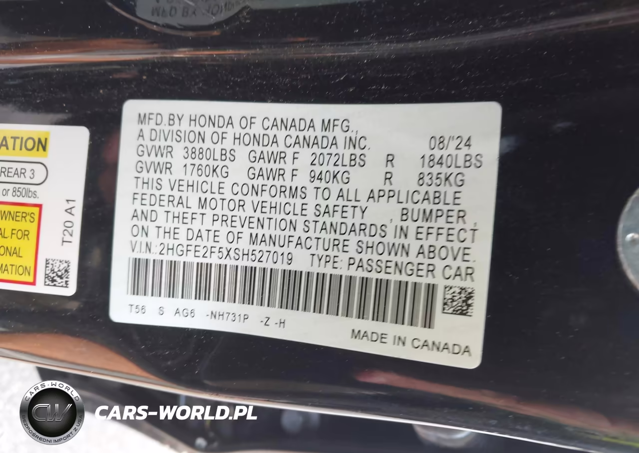 2025 Honda Civic Sport VIN:2HGFE2F5XSH527019 - 9
