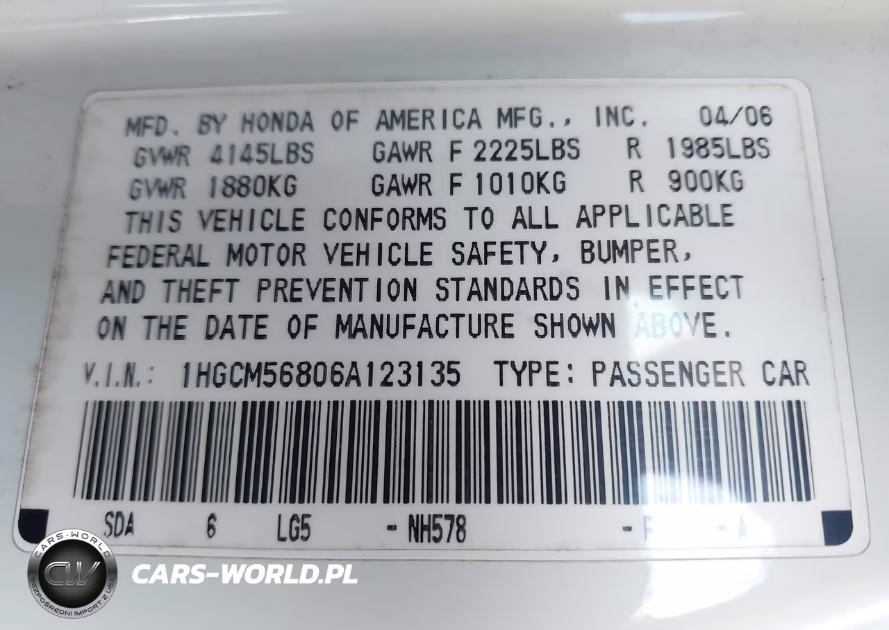 2006 Honda Accord 2.4 Ex VIN:1HGCM56806A123135 - 9