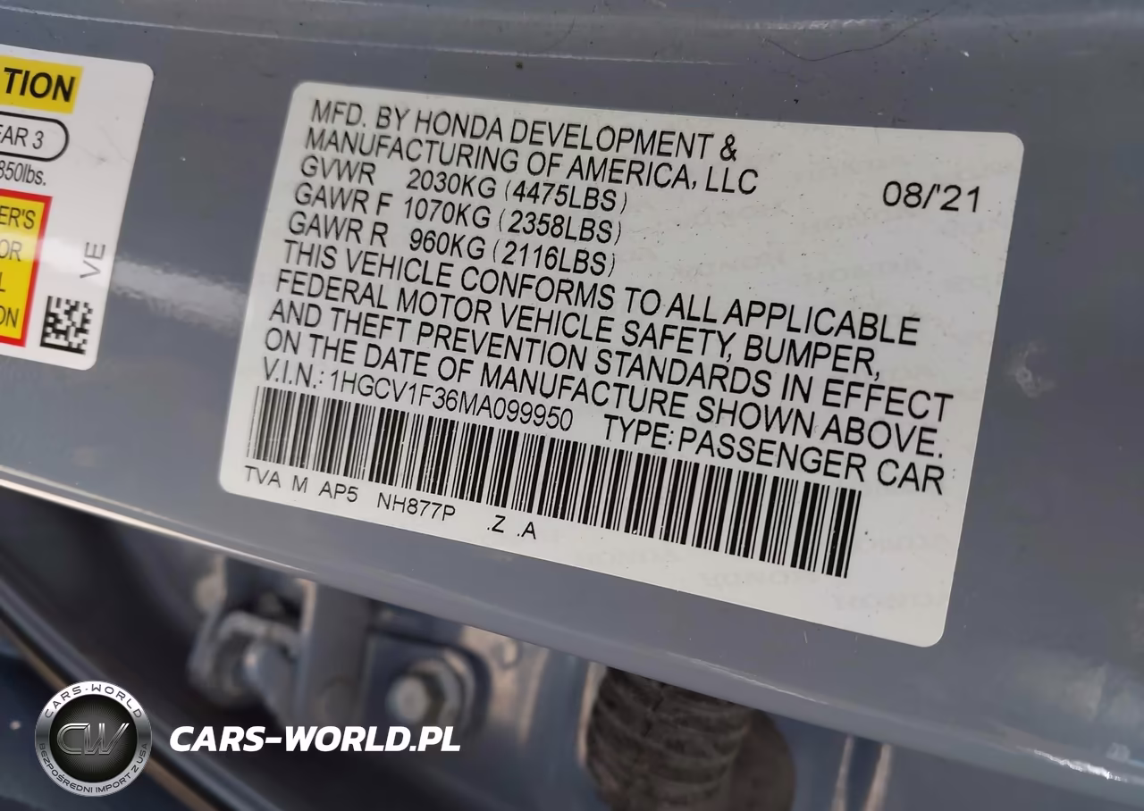 2021 Honda Accord Sport VIN:1HGCV1F36MA099950 - 9