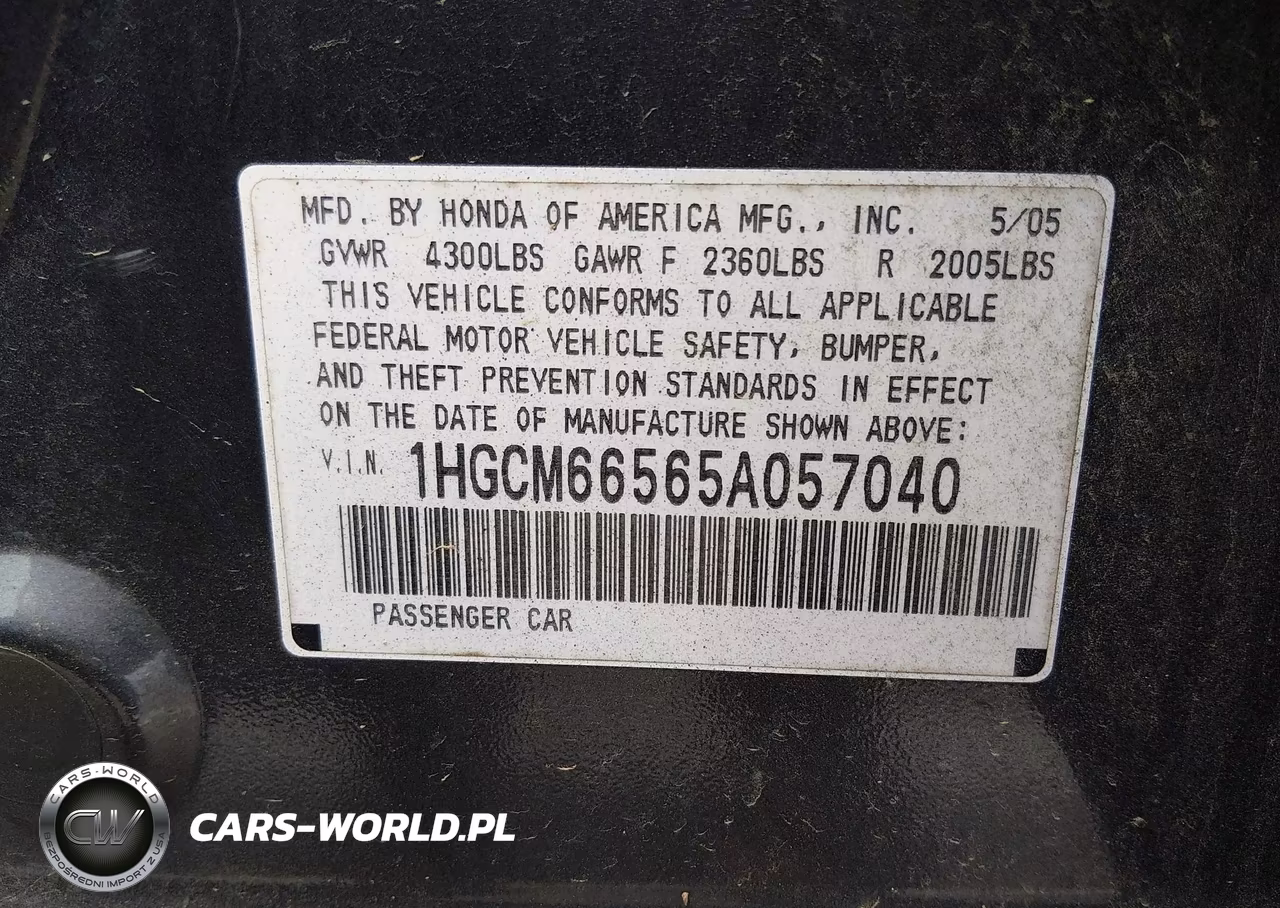2005 Honda Accord 3.0 Ex VIN:1HGCM66565A057040 - 9