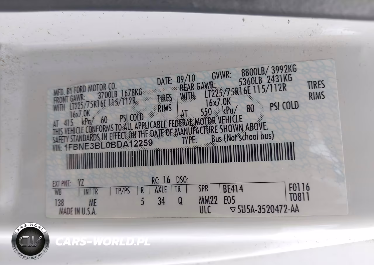 2011 Ford E-350 Super Duty Xl-Xlt VIN:1FBNE3BL0BDA12259 - 9
