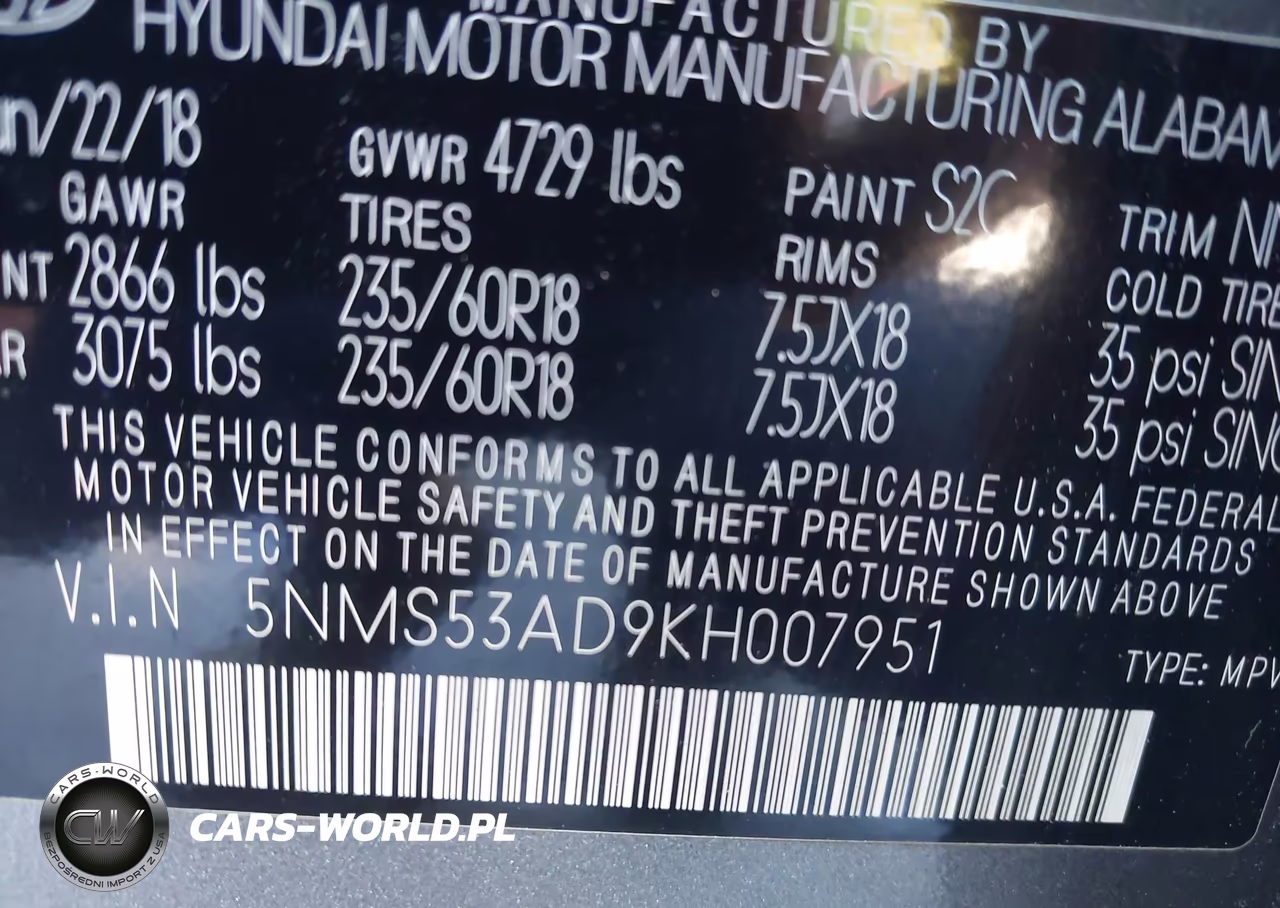 2019 Hyundai Santa Fe Ultimate VIN:5NMS53AD9KH007951 - 9