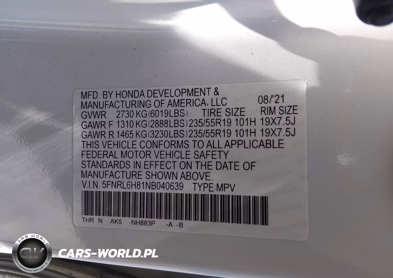 2022 Honda Odyssey Touring VIN:5FNRL6H81NB040639 - 9