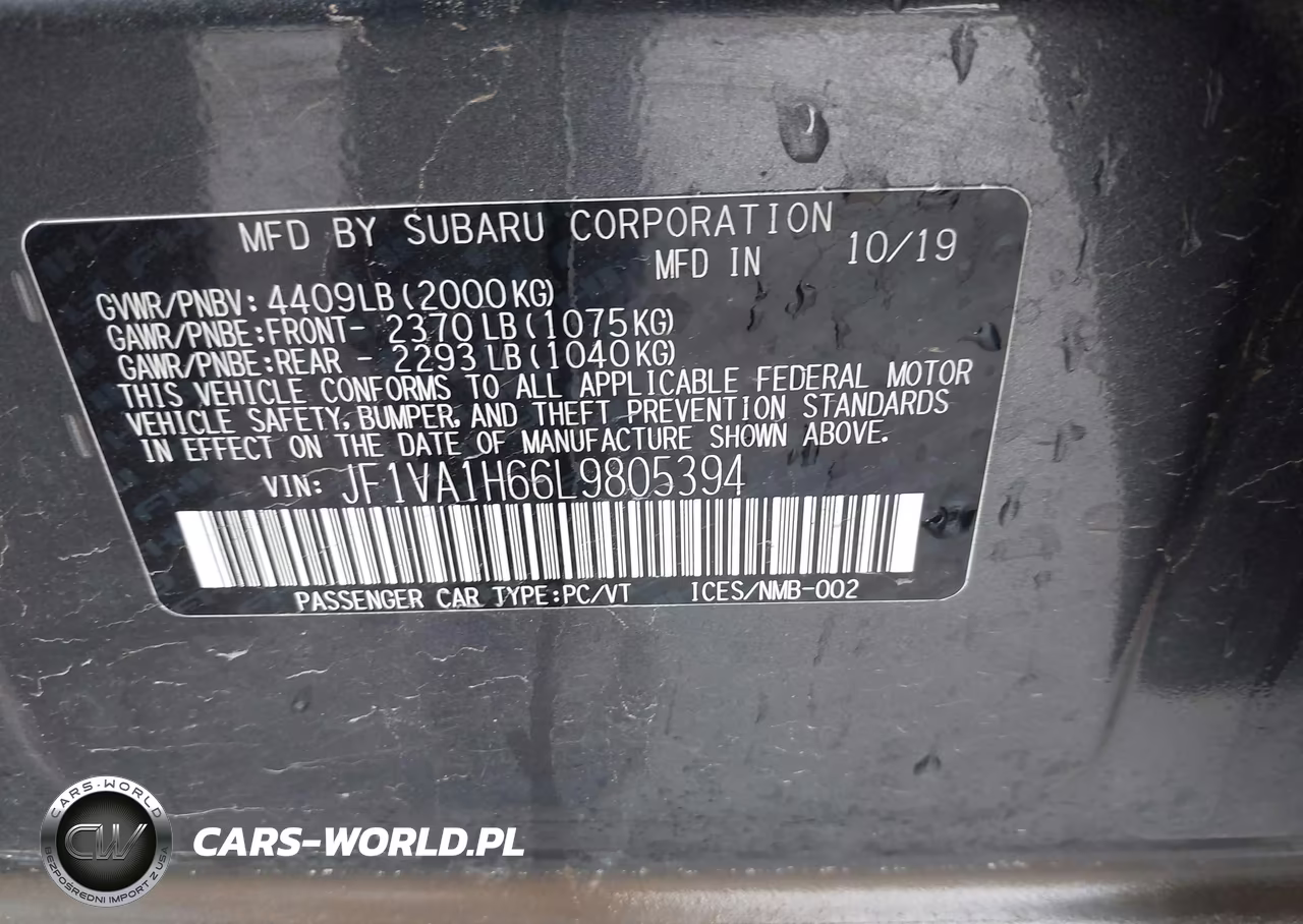 2020 Subaru Wrx Limited VIN:JF1VA1H66L9805394 - 9