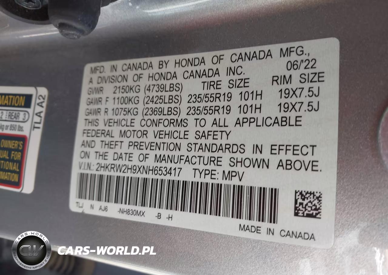 2022 Honda Cr-V Awd Touring VIN:2HKRW2H9XNH653417 - 9