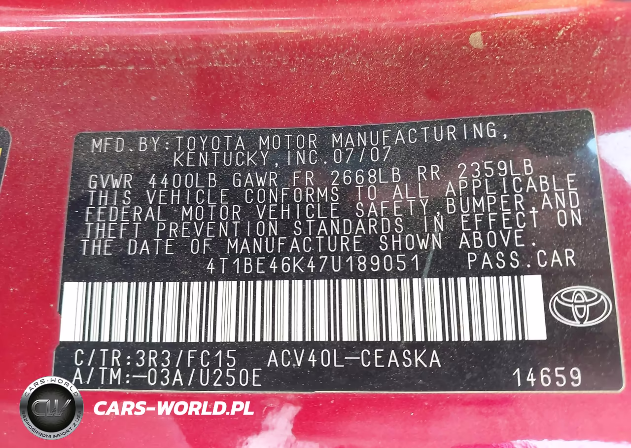 2007 Toyota Camry Se VIN:4T1BE46K47U189051 - 9