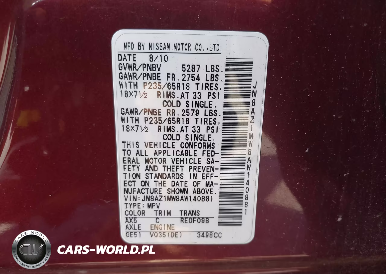2010 Nissan Murano Sl VIN:JN8AZ1MW8AW140881 - 9