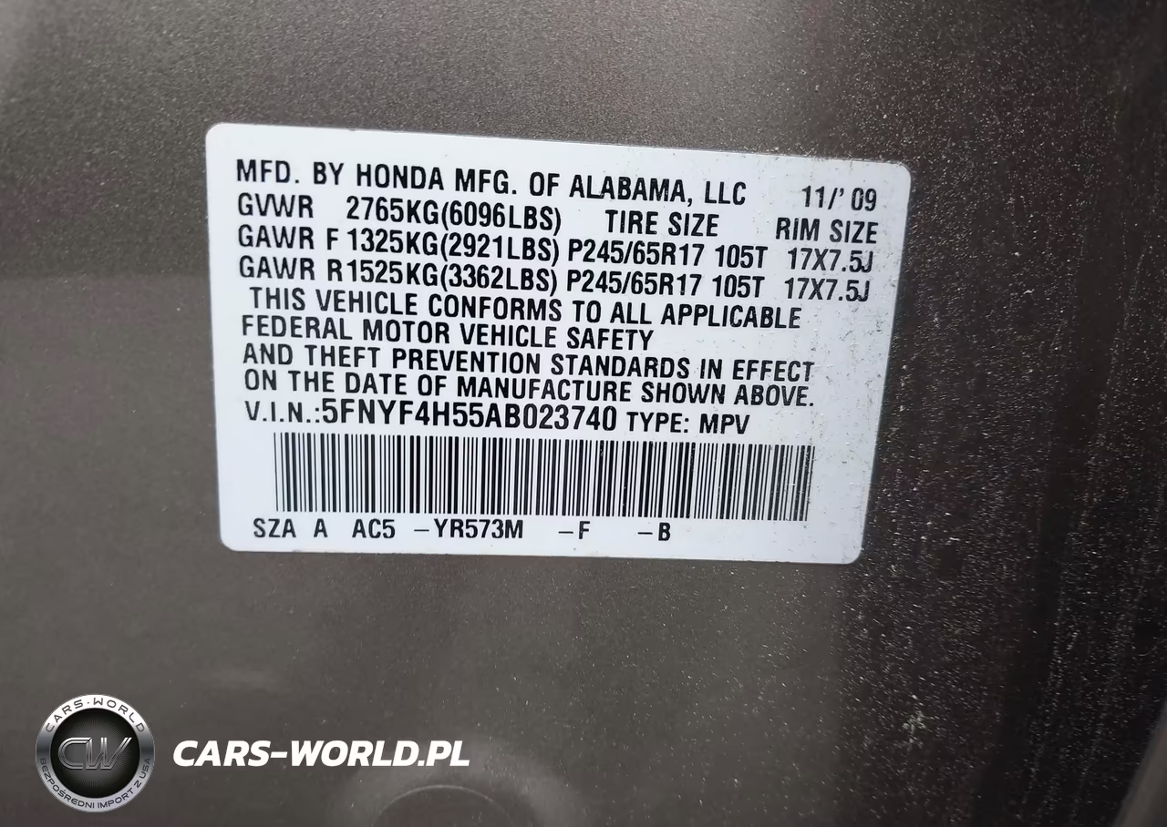 2010 Honda Pilot Ex-L VIN:5FNYF4H55AB023740 - 9