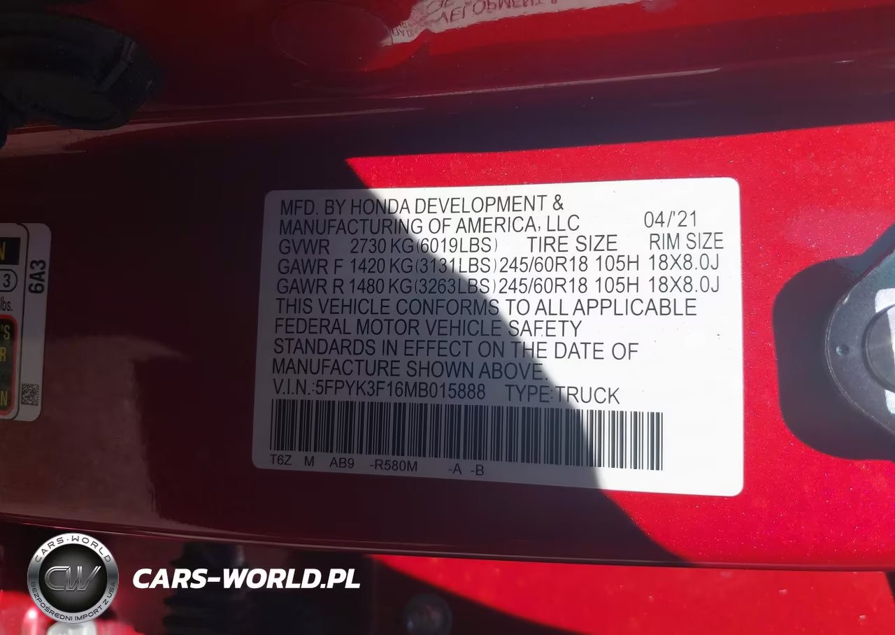 2021 Honda Ridgeline Awd Sport VIN:5FPYK3F16MB015888 - 9