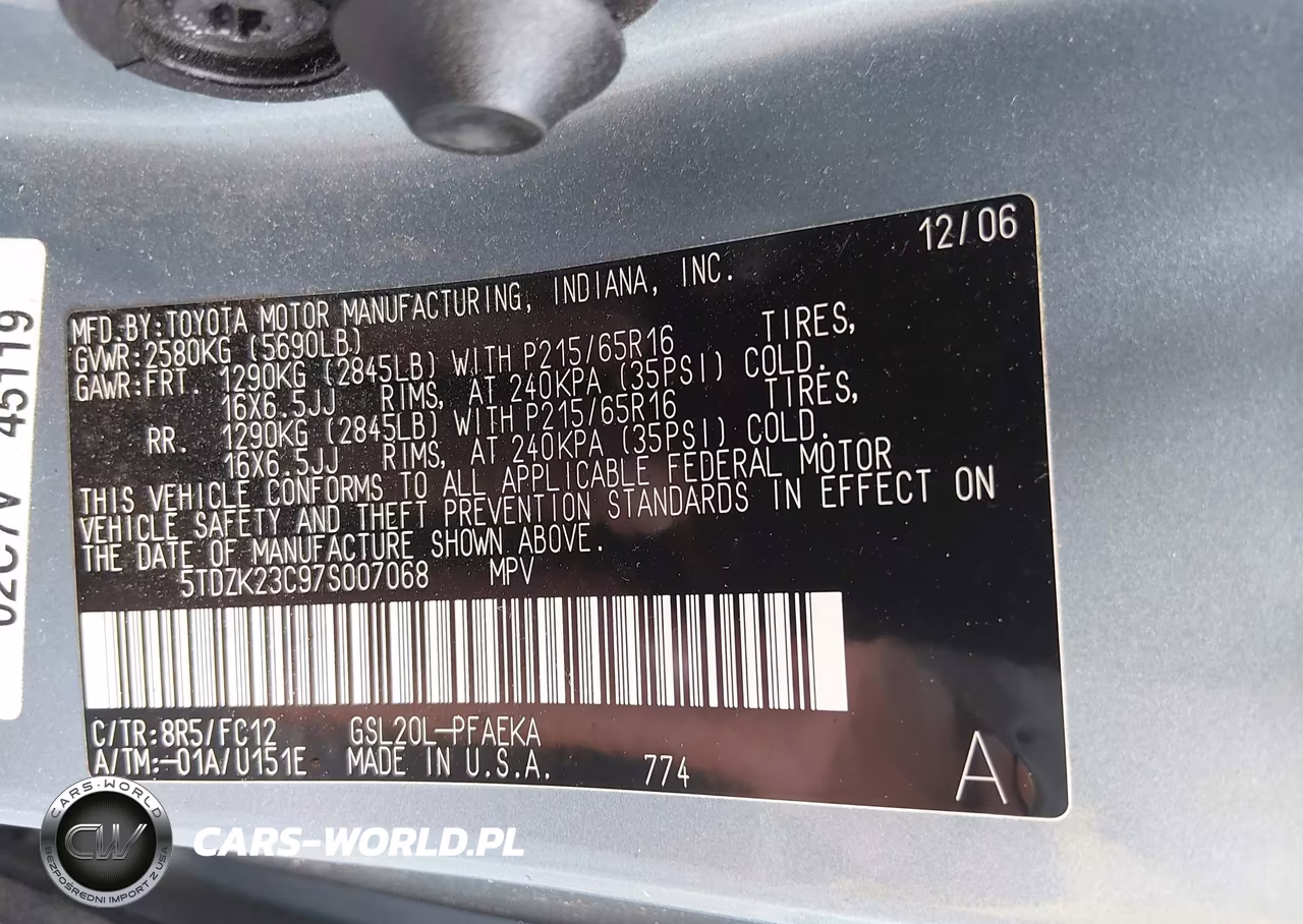 2007 Toyota Sienna Le VIN:5TDZK23C97S007068 - 9