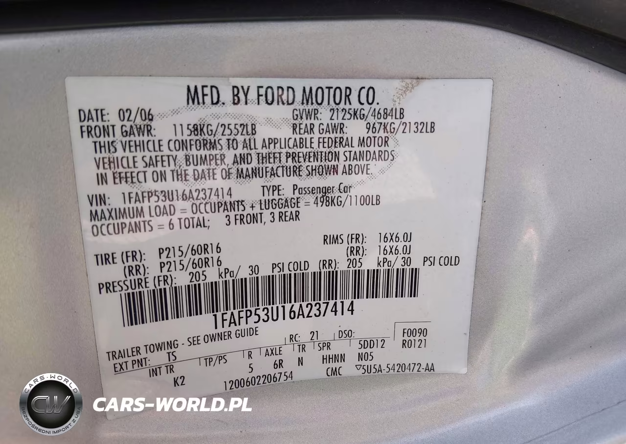 2006 Ford Taurus Se VIN:1FAFP53U16A237414 - 9