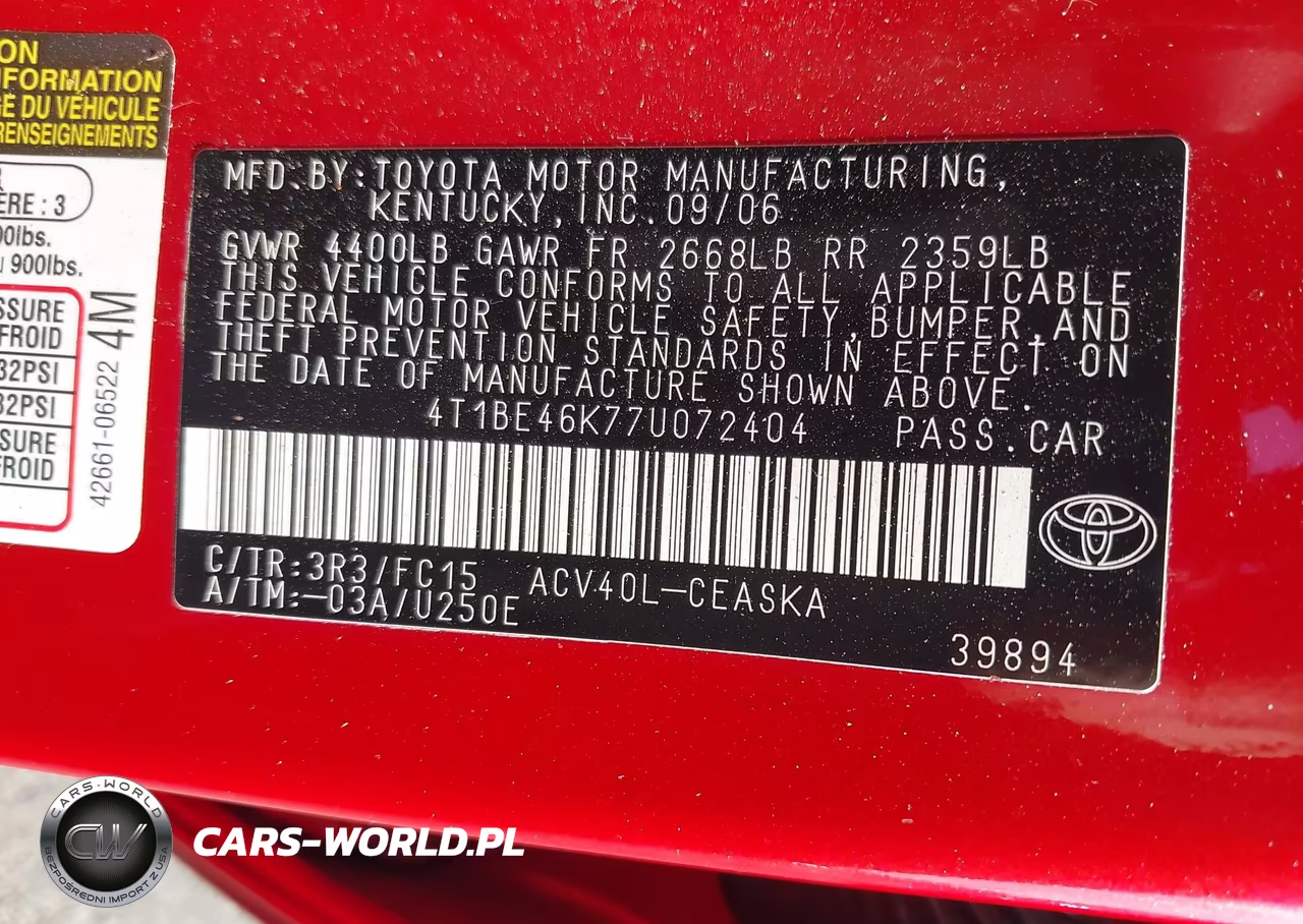 2007 Toyota Camry Se VIN:4T1BE46K77U072404 - 9