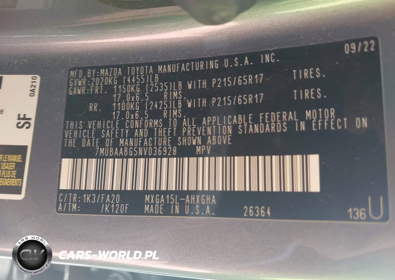 2022 Toyota Corolla Cross Le VIN:7MUBAABG5NV036928 - 9