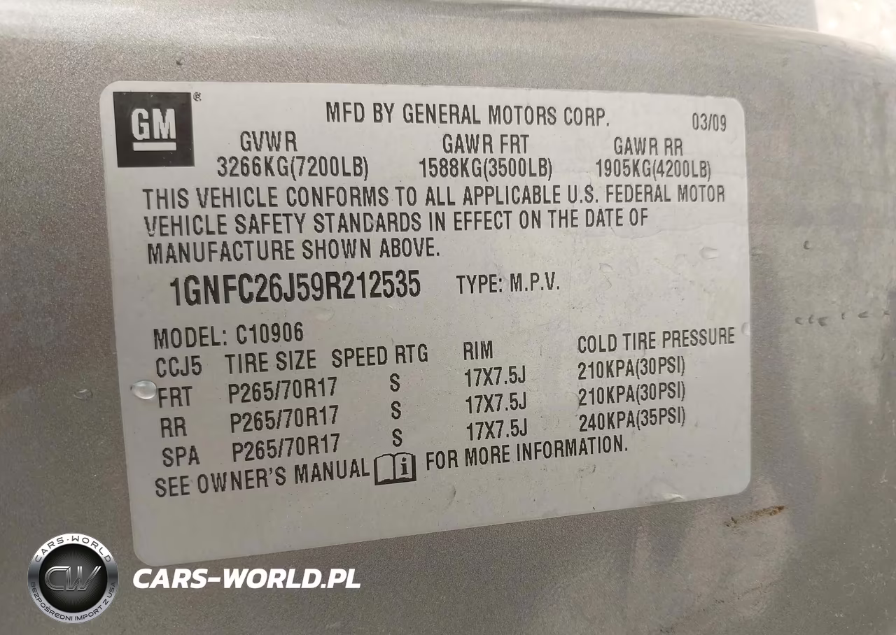 2009 Chevrolet Suburban 1500 Lt2 VIN:1GNFC26J59R212535 - 9