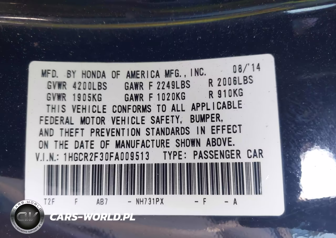 2015 Honda Accord Lx VIN:1HGCR2F30FA009513 - 9