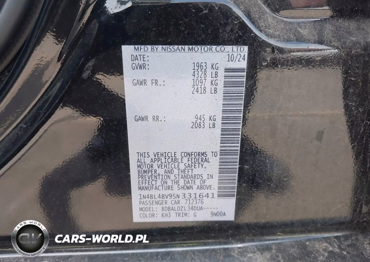 2025 Nissan Altima S Fwd VIN:1N4BL4BV9SN331641 - 9