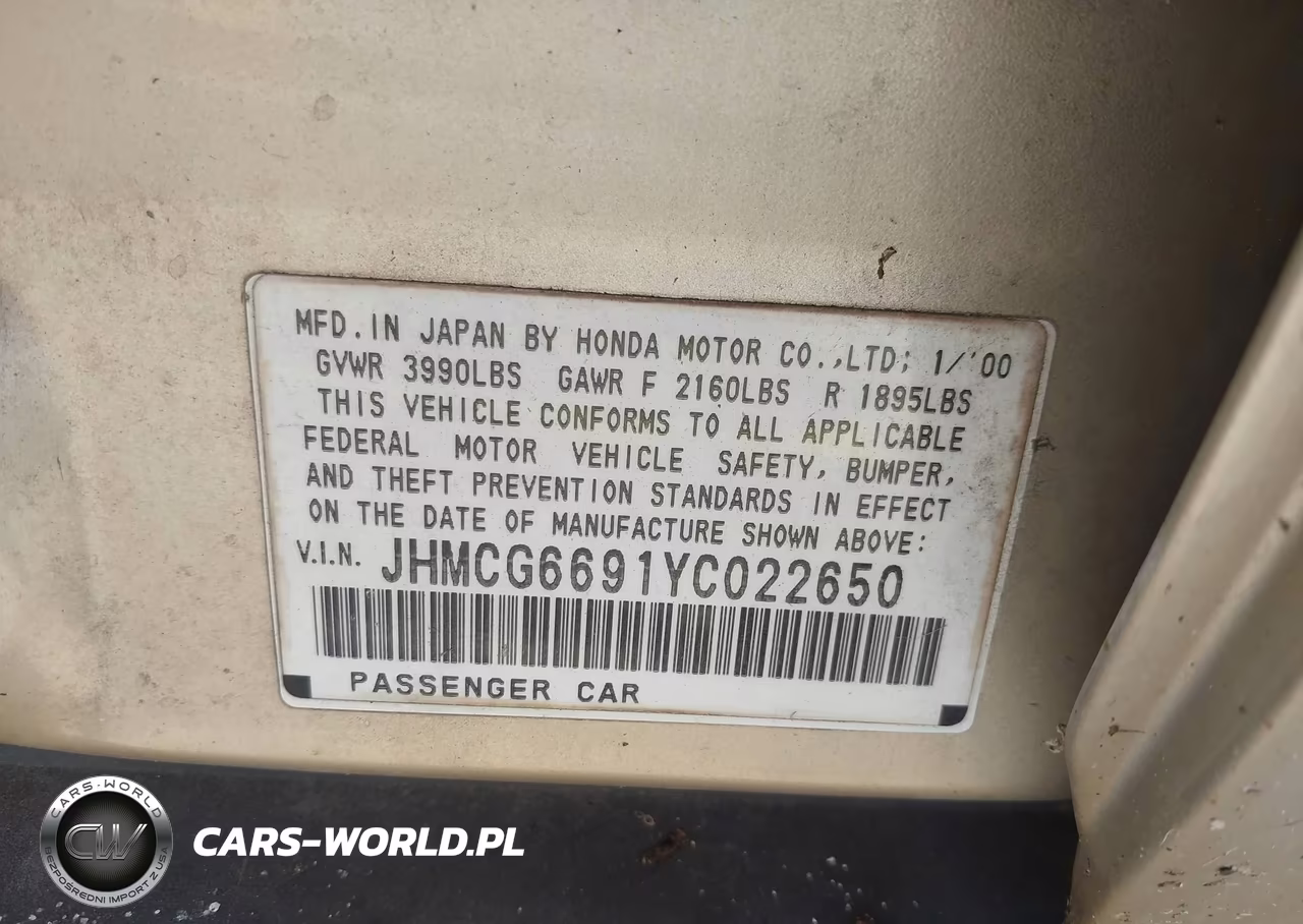 2000 Honda Accord 2.3 Se VIN:JHMCG6691YC022650 - 9