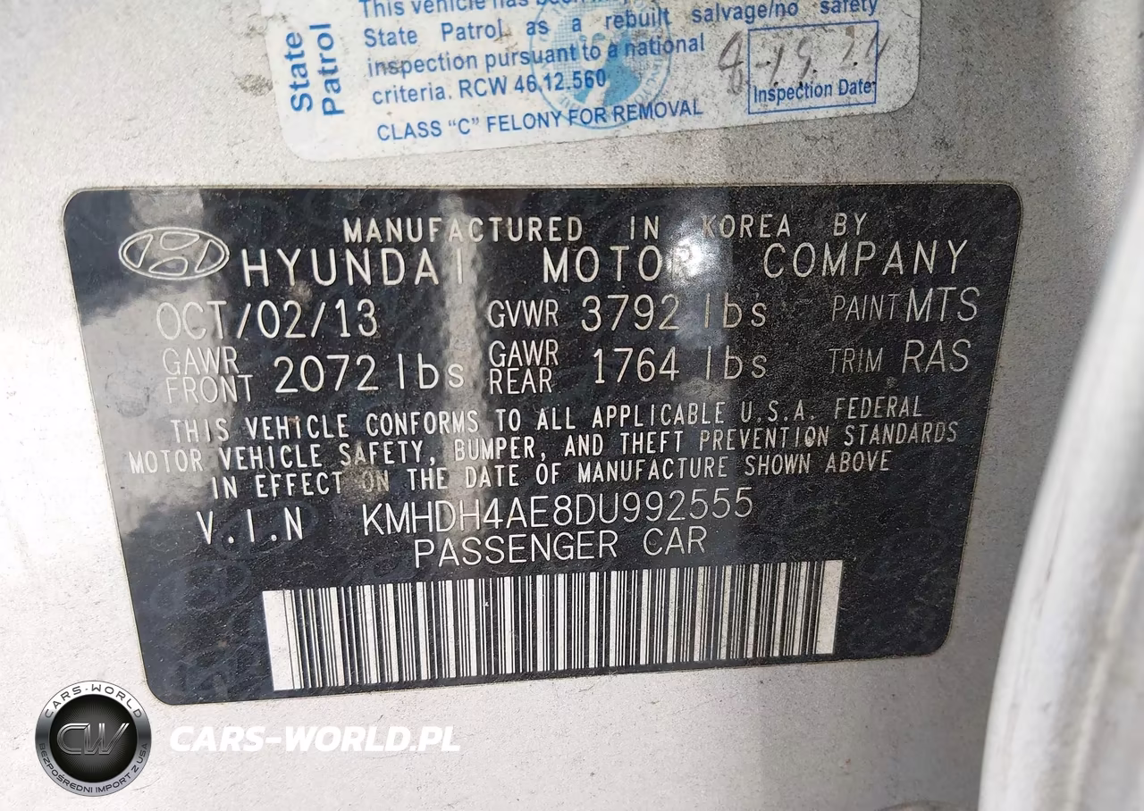 2013 Hyundai Elantra Gls VIN:KMHDH4AE8DU992555 - 9