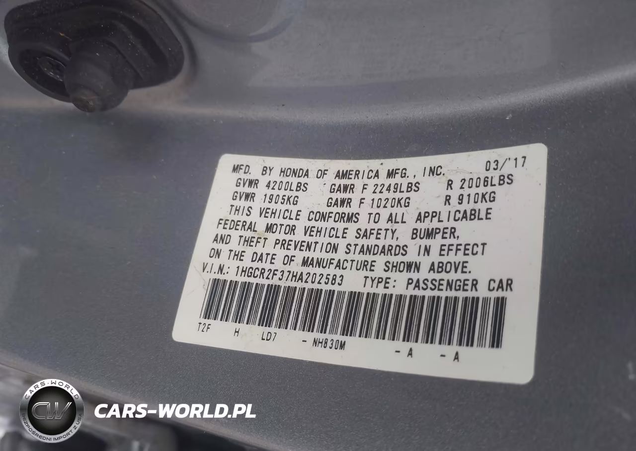 2017 Honda Accord Lx VIN:1HGCR2F37HA202583 - 9