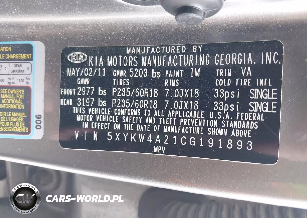 2012 Kia Sorento Sx V6 VIN:5XYKW4A21CG191893 - 9
