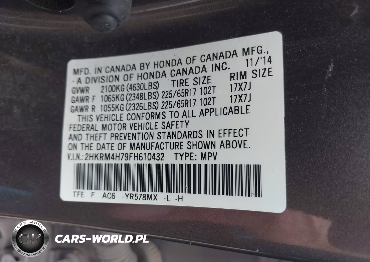 2015 Honda Cr-V Ex-L VIN:2HKRM4H79FH610432 - 9