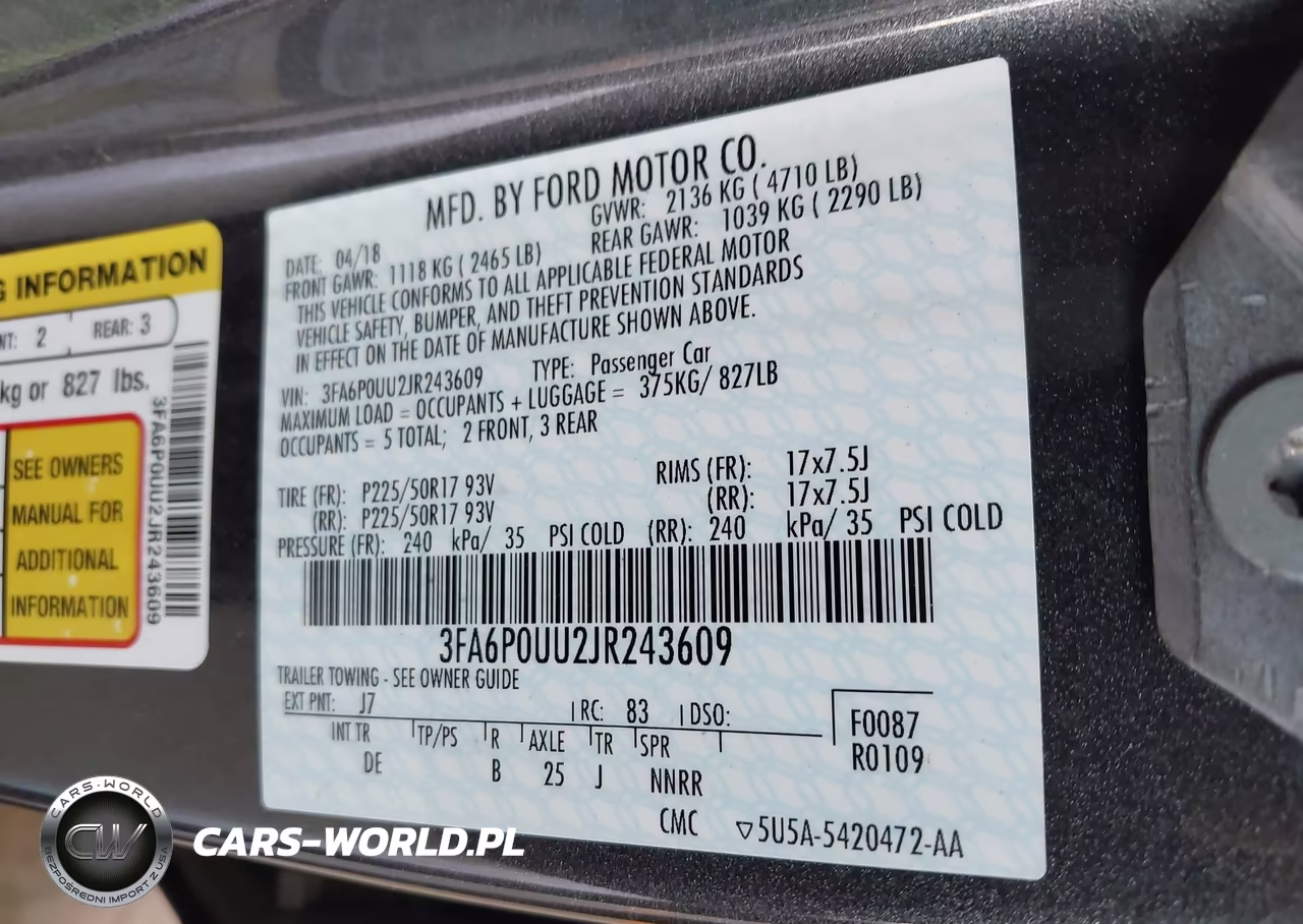 2018 Ford Fusion Hybrid S VIN:3FA6P0UU2JR243609 - 9