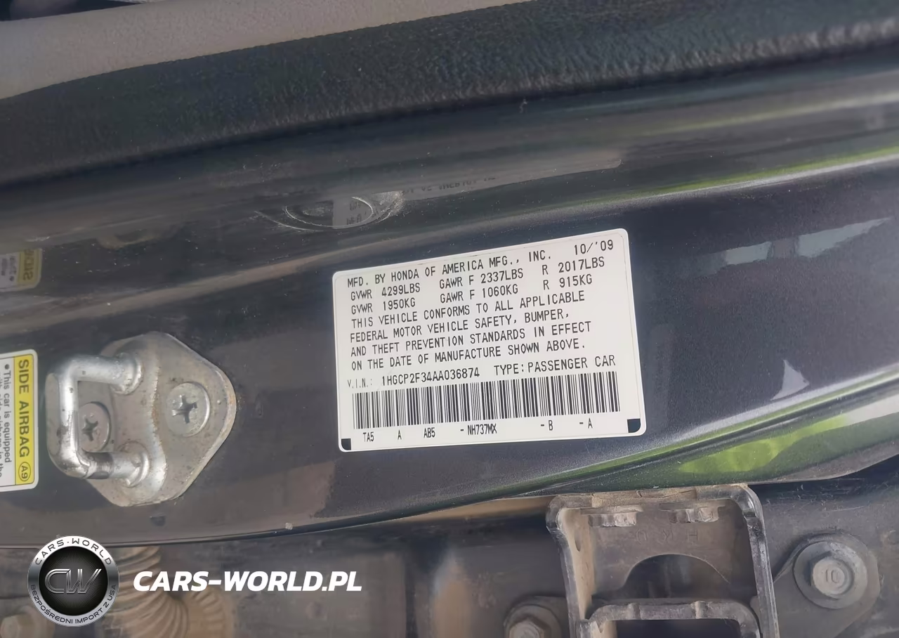 2010 Honda Accord 2.4 Lx VIN:1HGCP2F34AA036874 - 9