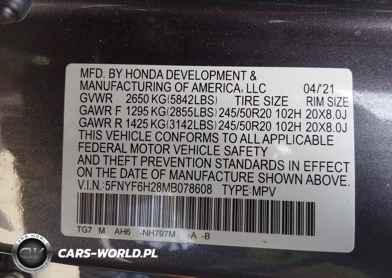 2021 Honda Pilot Awd Special Edition VIN:5FNYF6H28MB078608 - 9