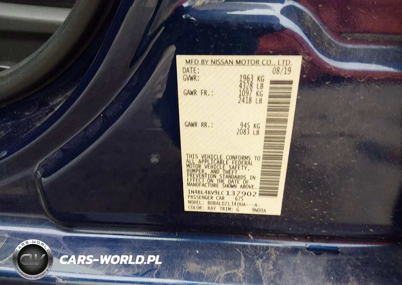 2020 Nissan Altima S Fwd VIN:1N4BL4BV9LC137902 - 9