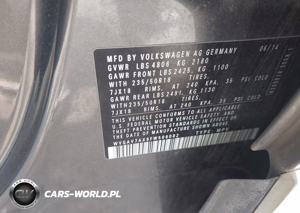 2015 Volkswagen Tiguan Se VIN:WVGAV7AX9FW506082 - 9