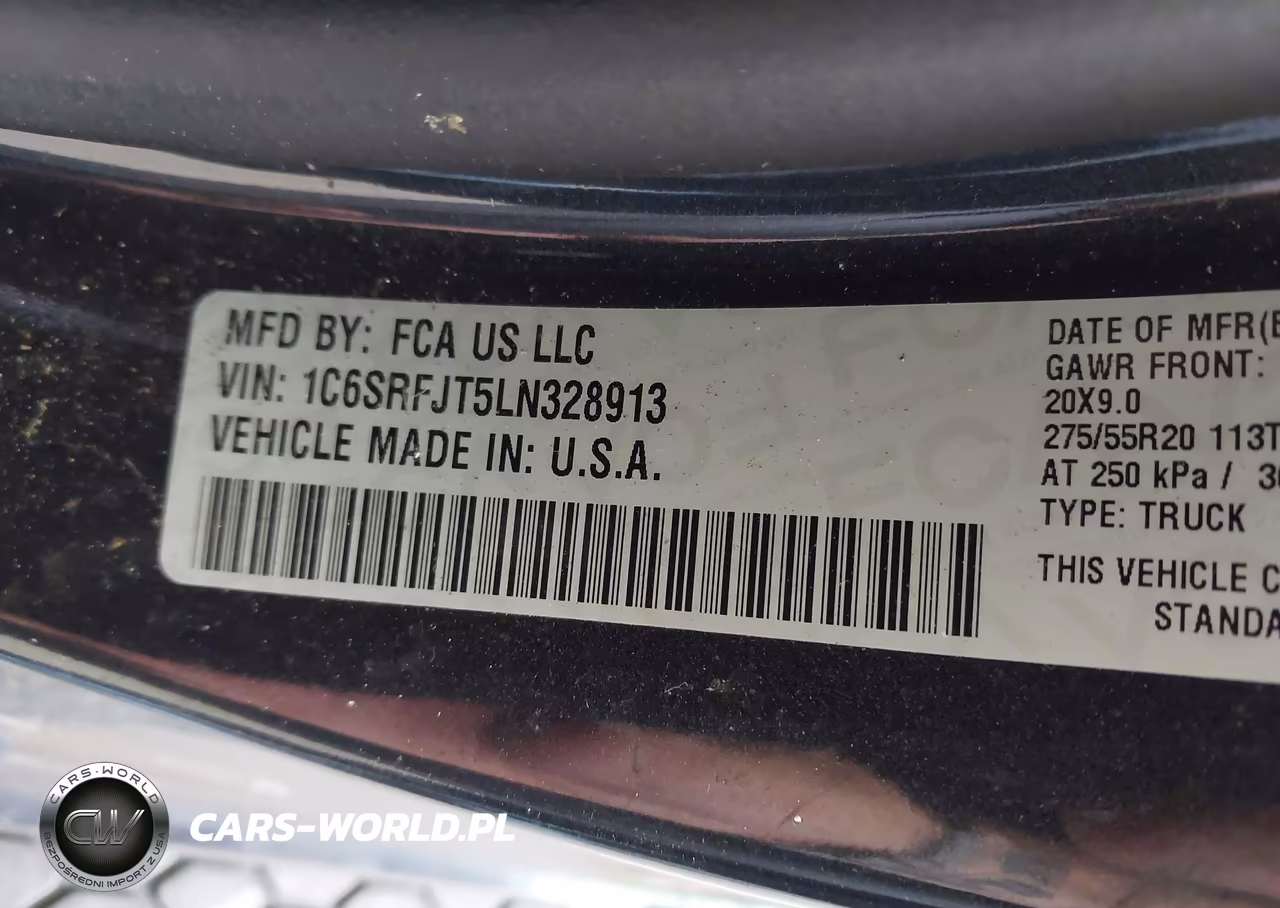 2020 Ram 1500 Laramie 4X4 5'7 Box VIN:1C6SRFJT5LN328913 - 9