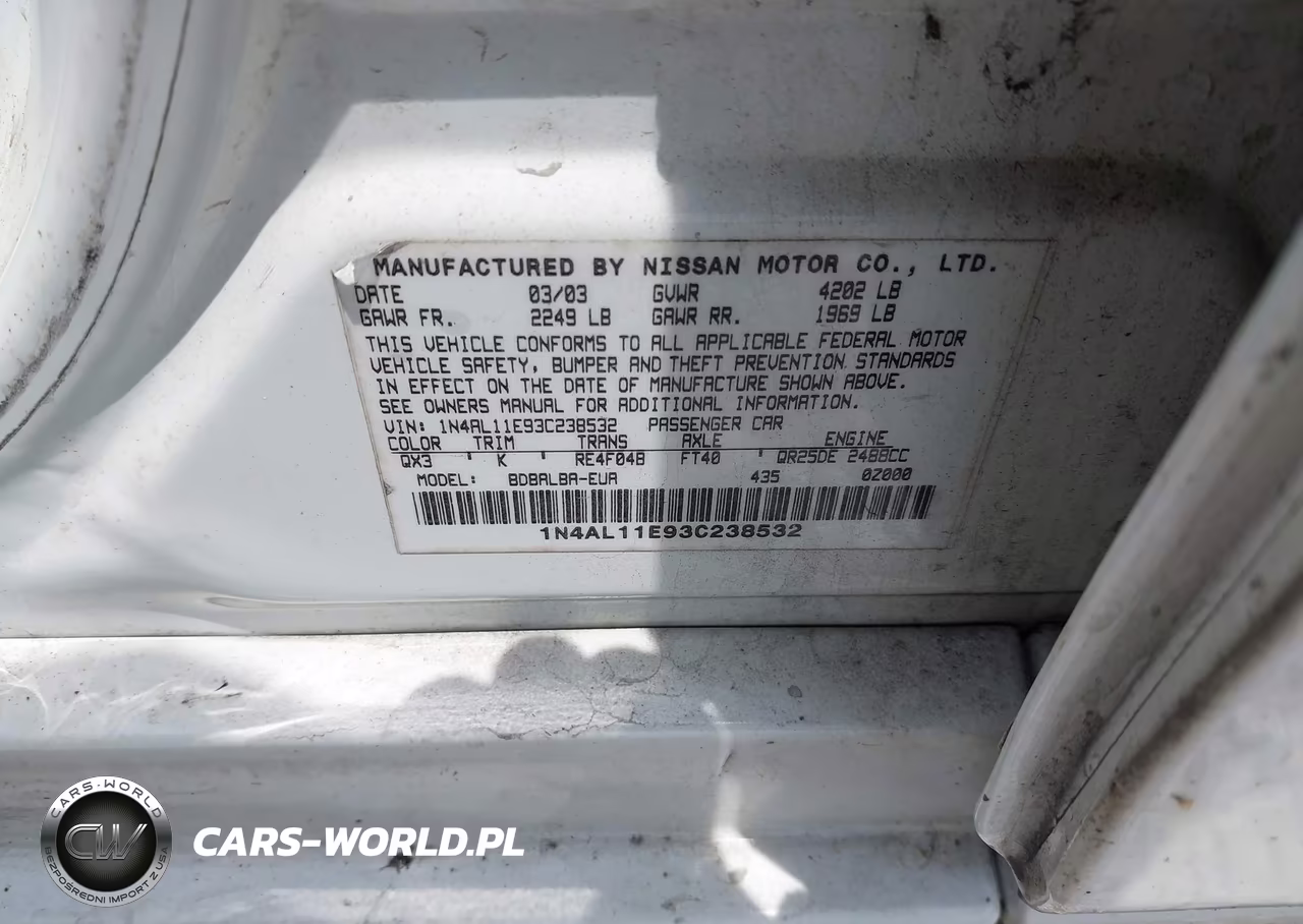 2003 Nissan Altima 2.5 S VIN:1N4AL11E93C238532 - 9
