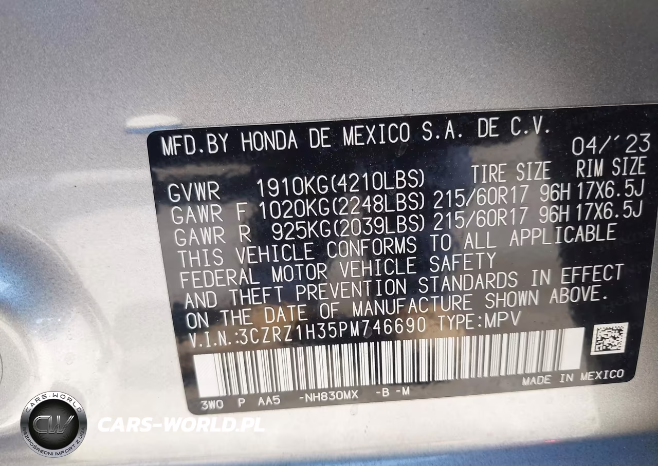 2023 Honda Hr-V 2Wd Lx VIN:3CZRZ1H35PM746690 - 9