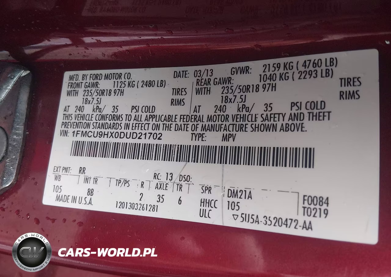 2013 Ford Escape Sel VIN:1FMCU9HX0DUD21702 - 9