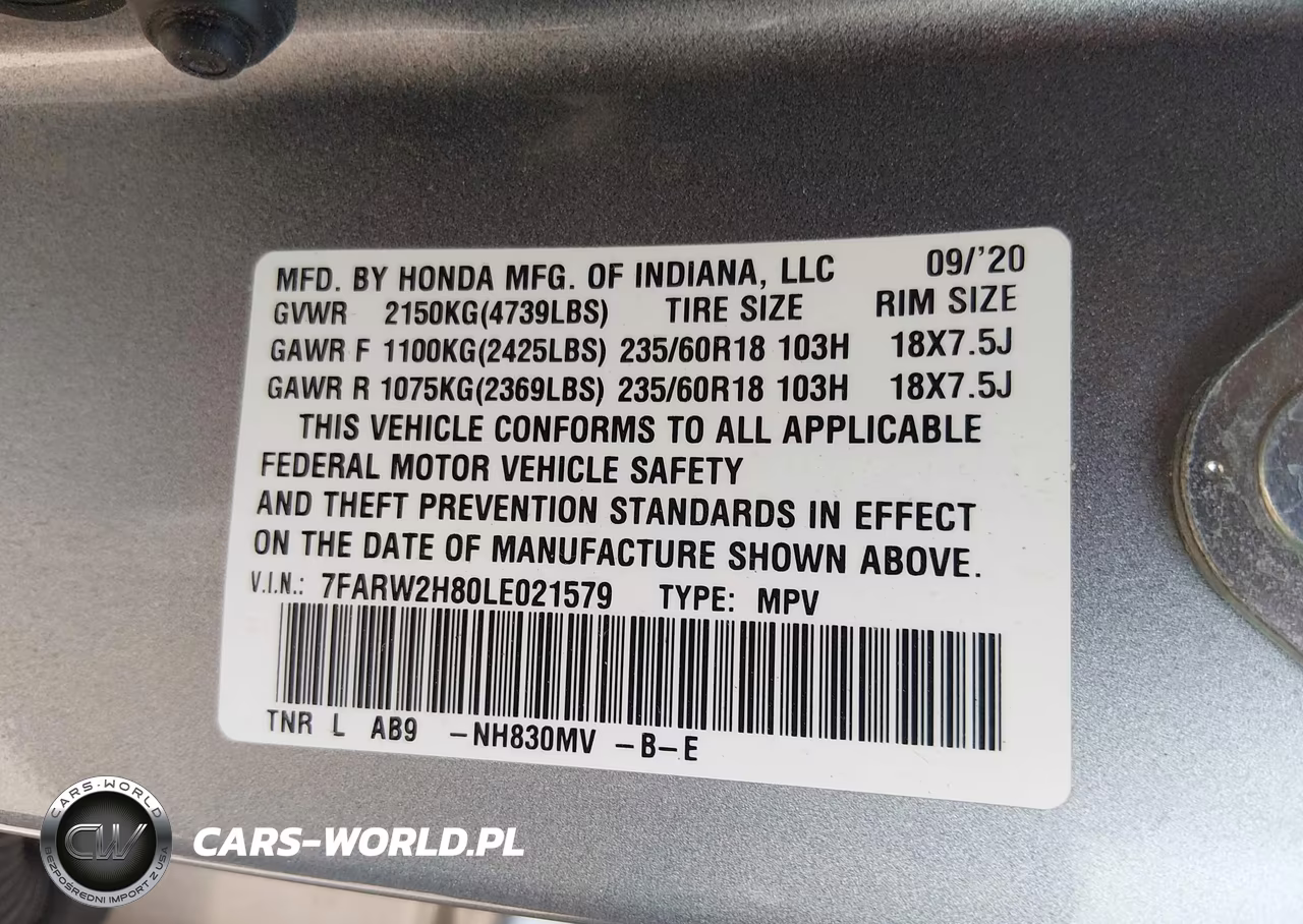 2020 Honda Cr-V Awd Ex-L VIN:7FARW2H80LE021579 - 9