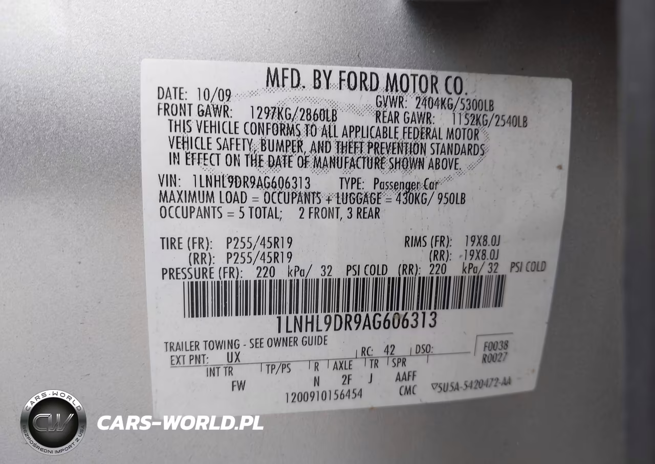 2010 Lincoln Mks VIN:1LNHL9DR9AG606313 - 9