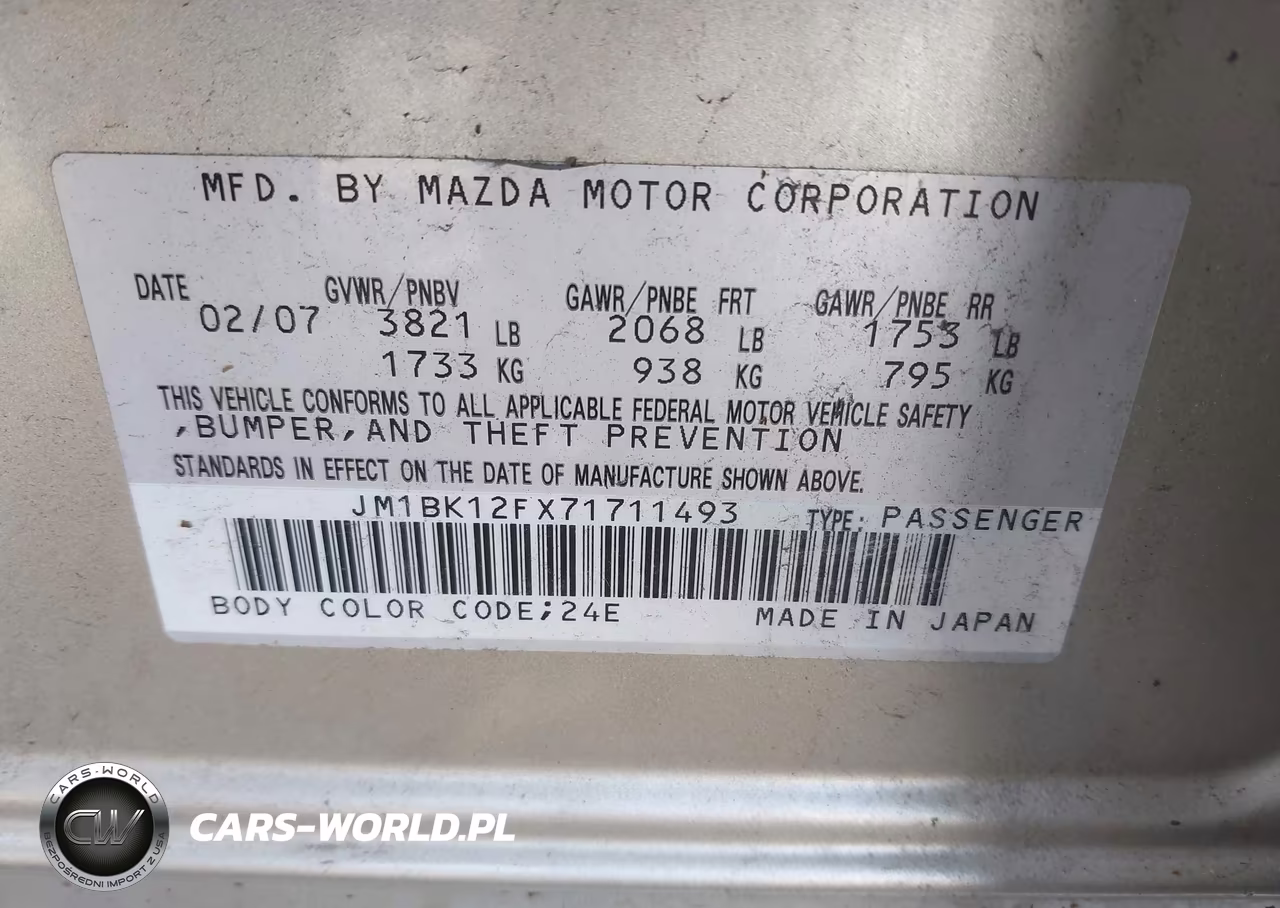 2007 Mazda Mazda3 I VIN:JM1BK12FX71711493 - 9
