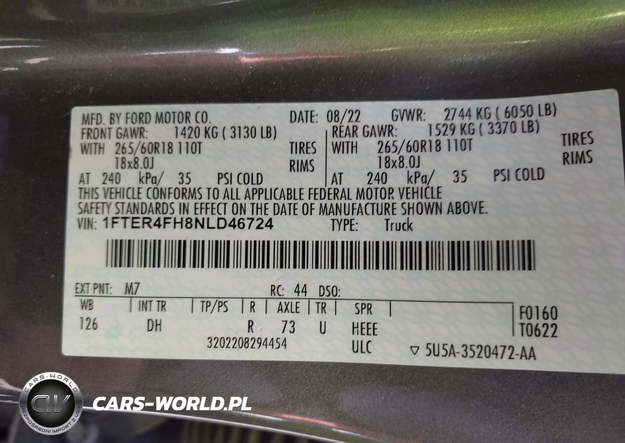 2022 Ford Ranger Lariat VIN:1FTER4FH8NLD46724 - 9