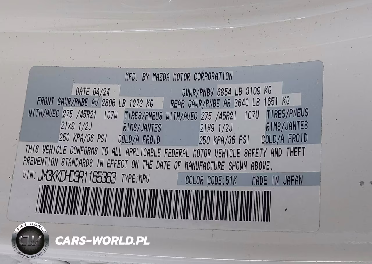 2024 Mazda Cx-90 3.3 Turbo Premium VIN:JM3KKDHD3R1165363 - 9