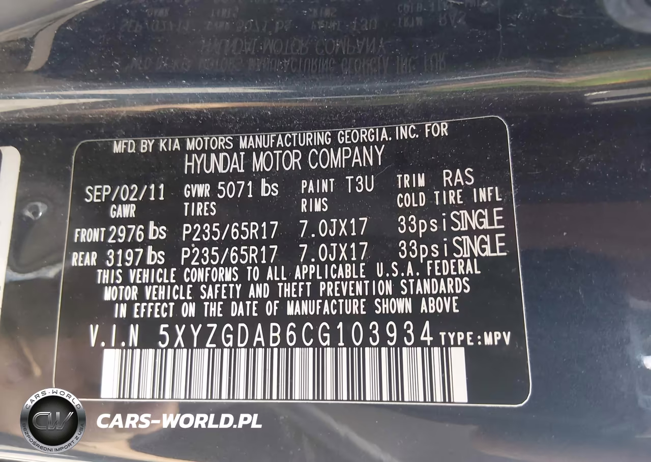 2012 Hyundai Santa Fe Gls VIN:5XYZGDAB6CG103934 - 9