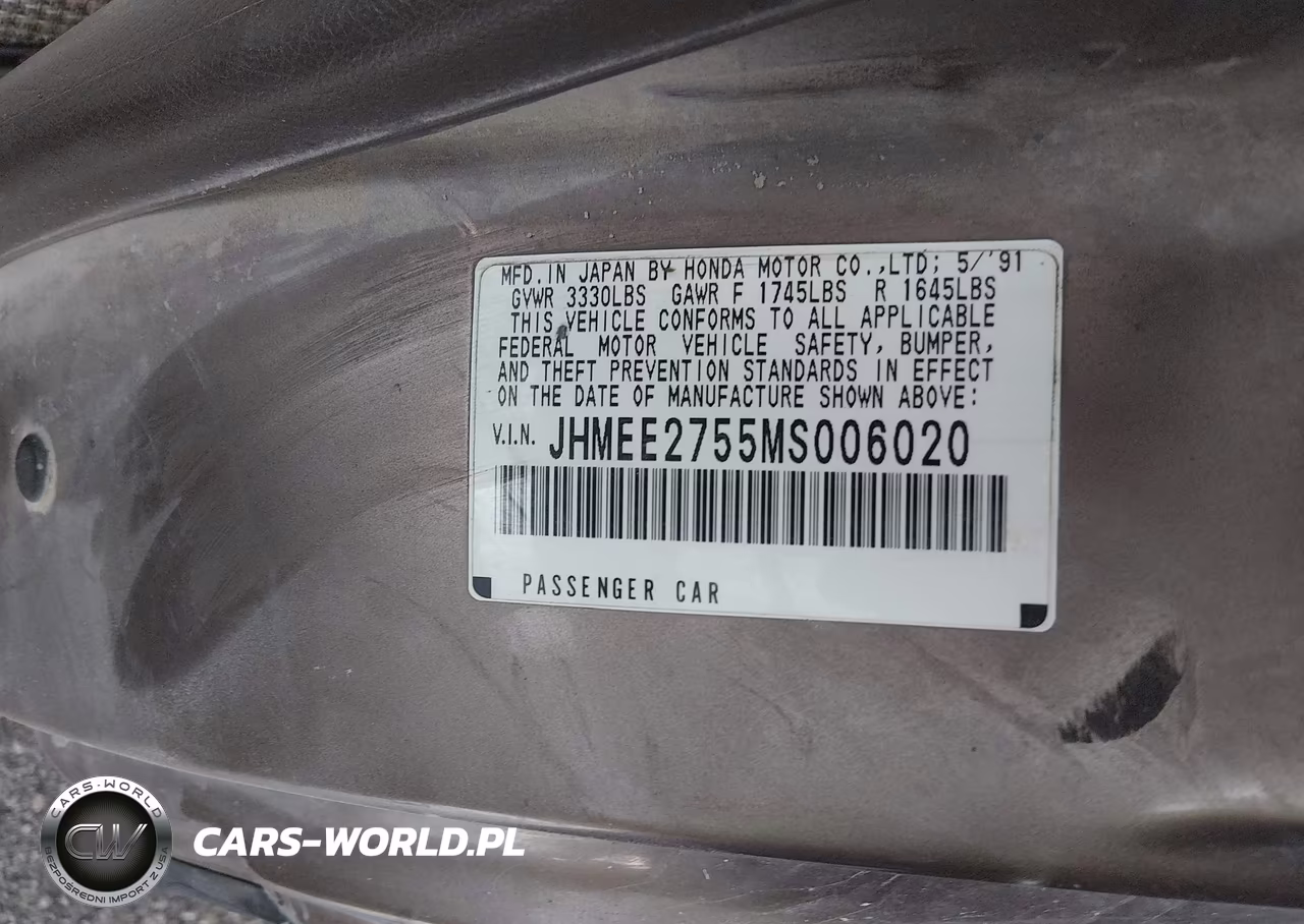 1991 Honda Civic VIN:JHMEE2755MS006020 - 9