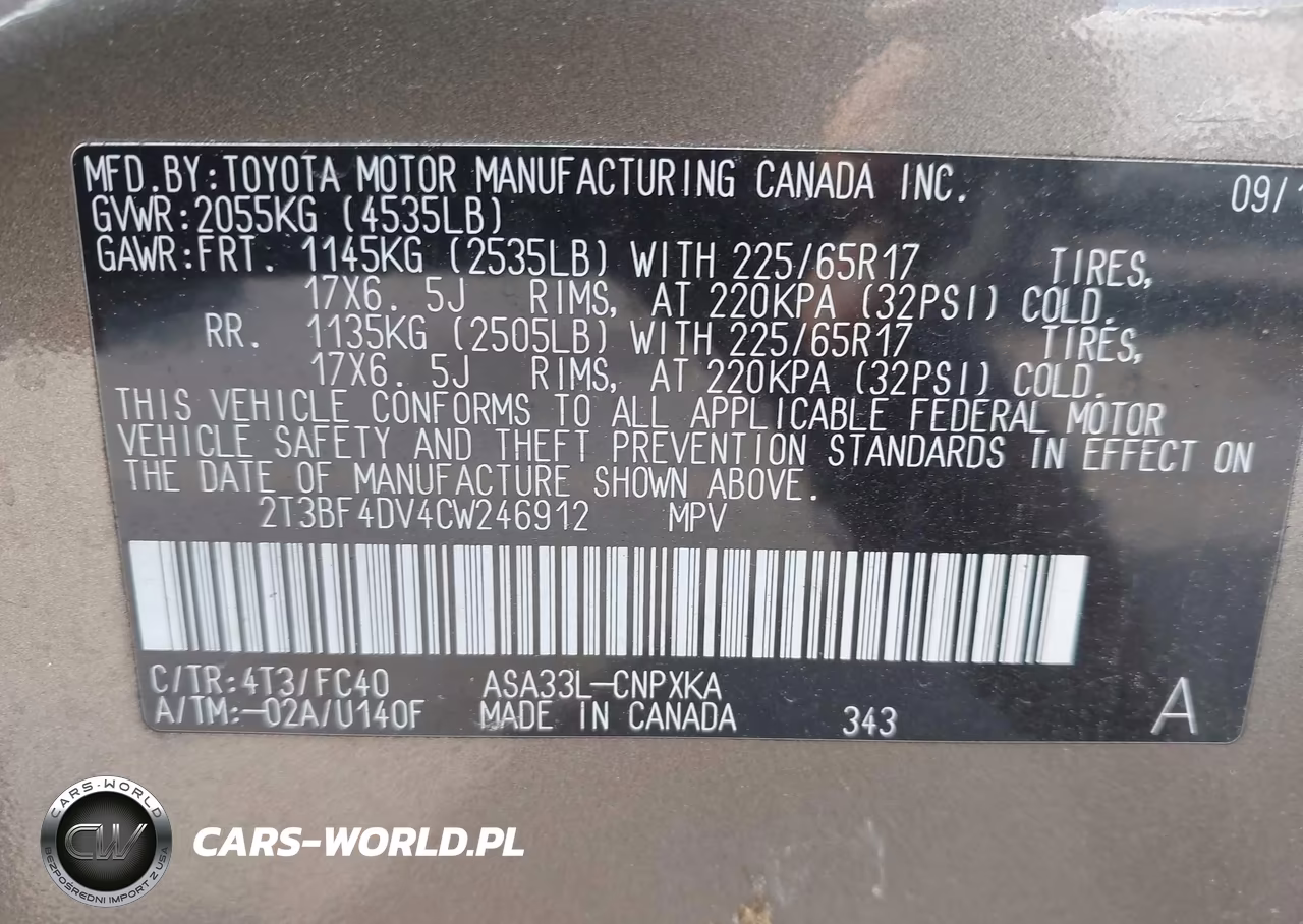 2012 Toyota Rav4 VIN:2T3BF4DV4CW246912 - 9