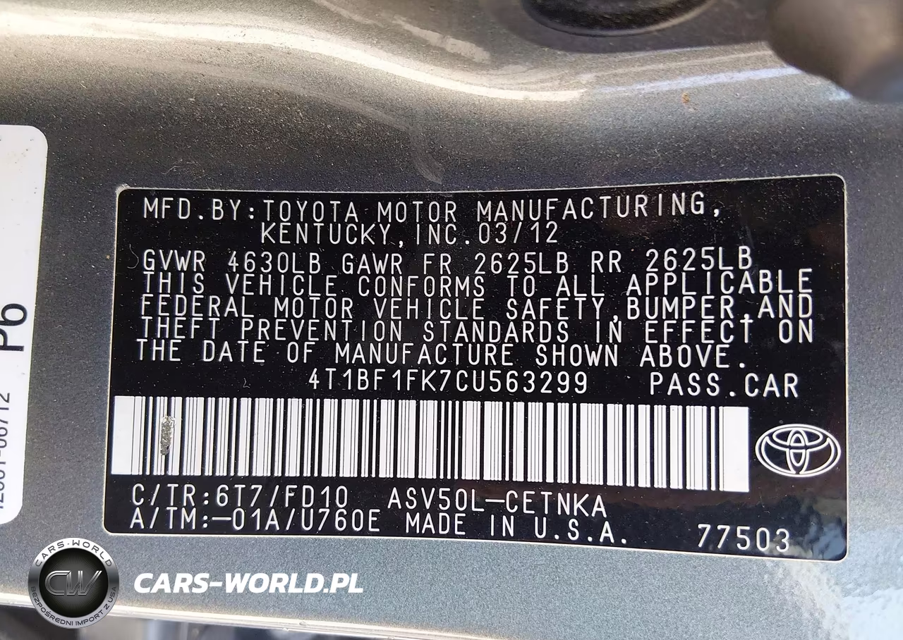 2012 Toyota Camry Le VIN:4T1BF1FK7CU563299 - 9