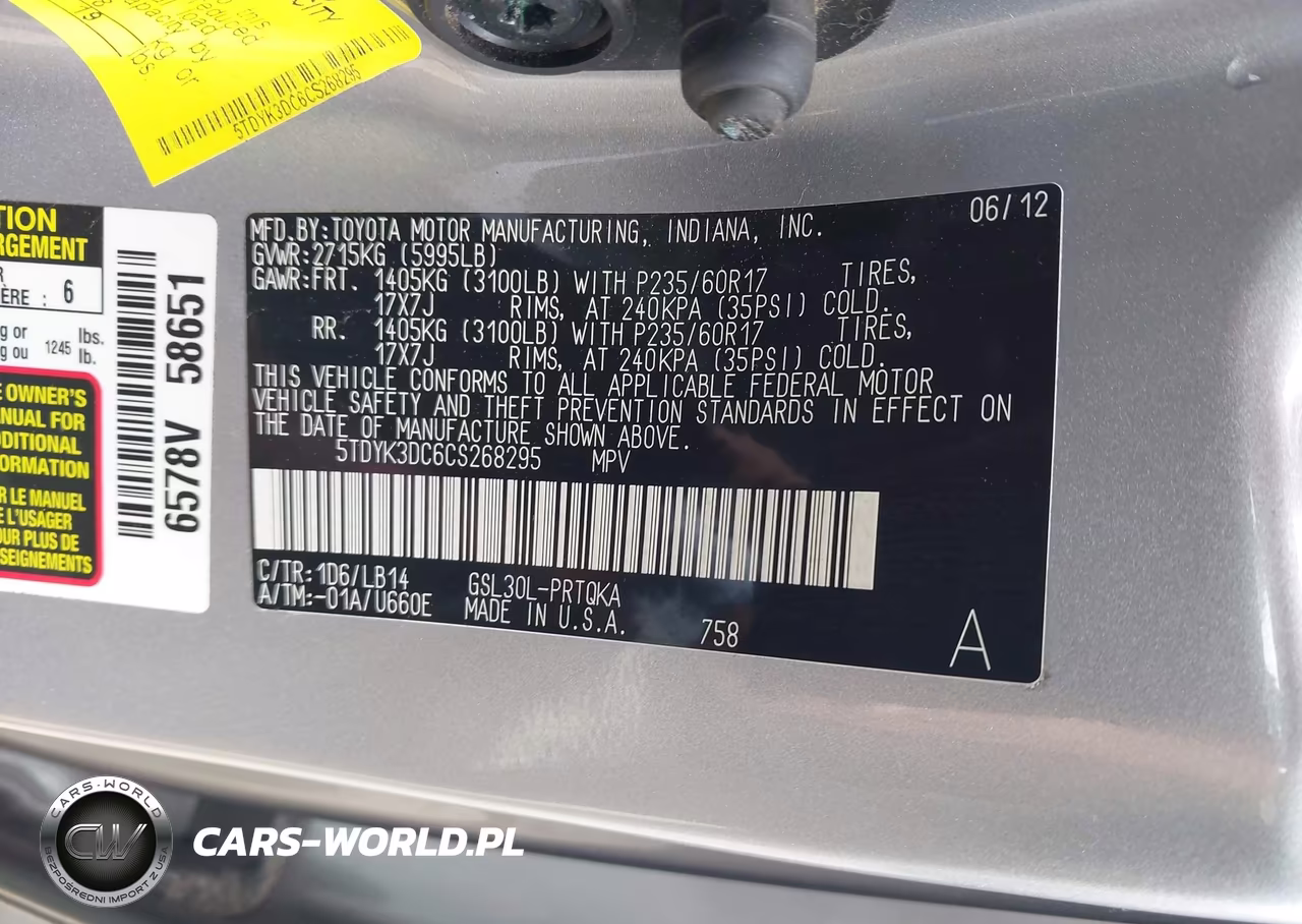 2012 Toyota Sienna Xle V6 8 Passenger VIN:5TDYK3DC6CS268295 - 9