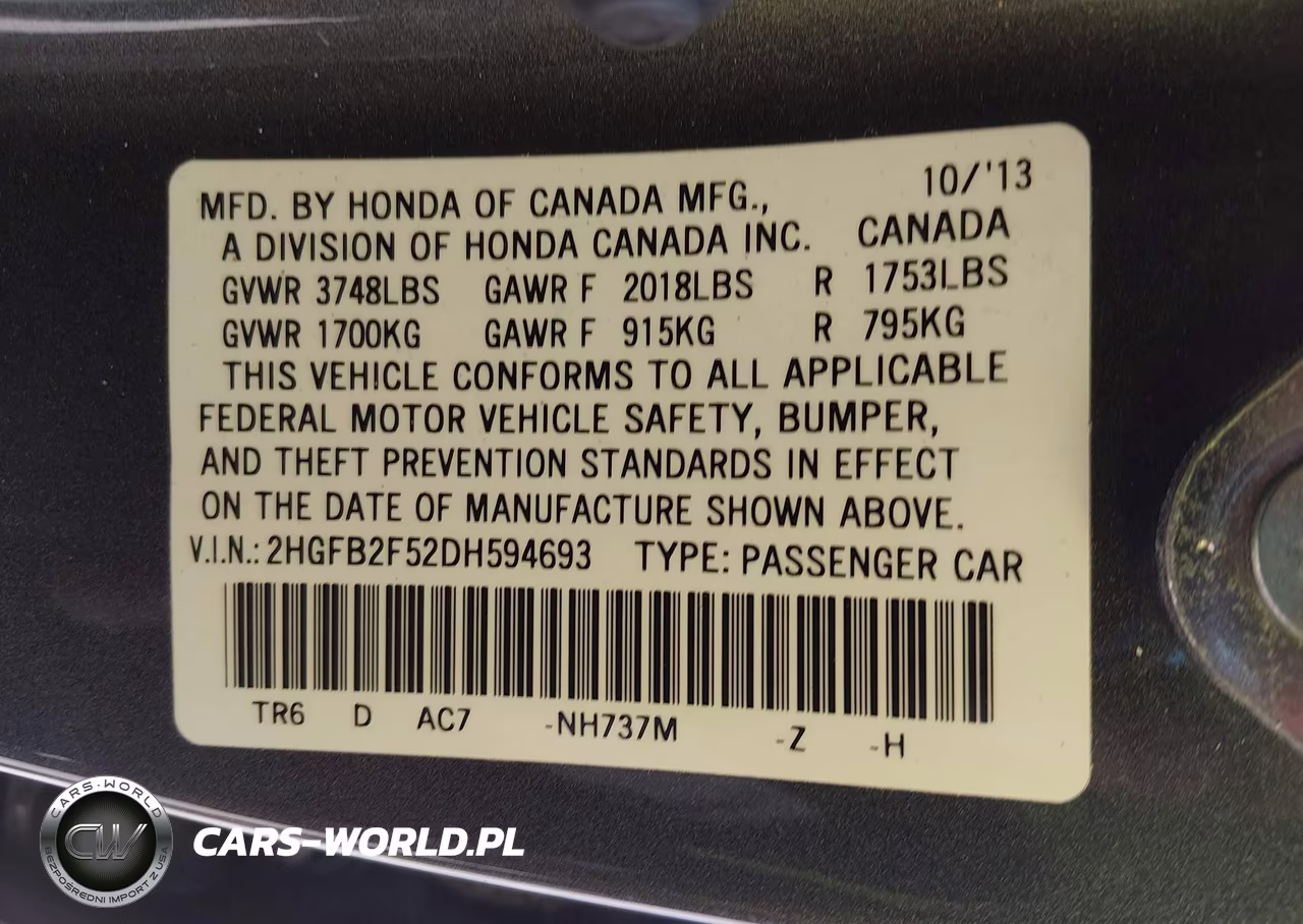 2013 Honda Civic Lx VIN:2HGFB2F52DH594693 - 9